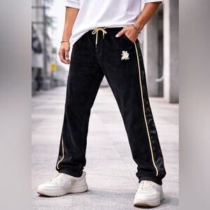 Bananas Monkey men’s terrycloth side Velour Track Pants joggers Black size large